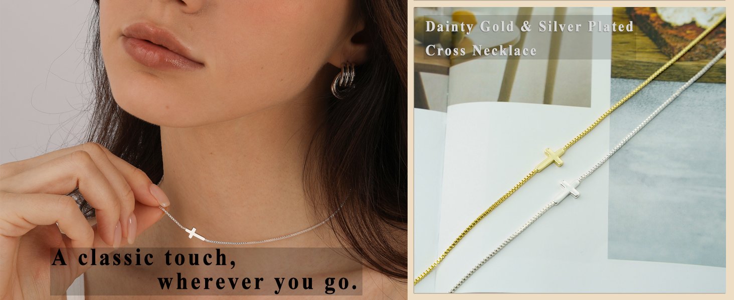 gold silver sideways cross necklace for women