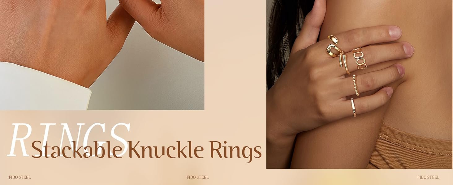 9 Pcs Gold Chunky Rings set for Women