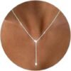Silver/Gold Necklace for Women 925 Silver/ Gold Plated Dainty Long Necklace Y-Shaped Drop Pendant Necklaces Choker Trendy Chain Simple Layered Necklaces CZ Jewelry for Women Set Gift