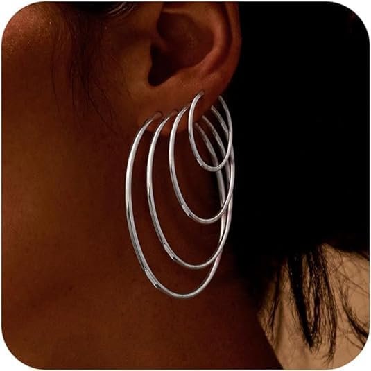 4/10 Pairs Stainless Steel Gold Silver Plated Hoop Earrings Hypoallergenic Dainty Big Small Hoops Earrings Set for Women