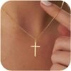 Cross Necklace for Women Trendy  Dainty Gold Silver Plated Cross Pendant Necklaces Simple Cute Faith Charm Choker Religious Drop Dangle Chain Necklace Non Tarnish Costume Jewelry Gift