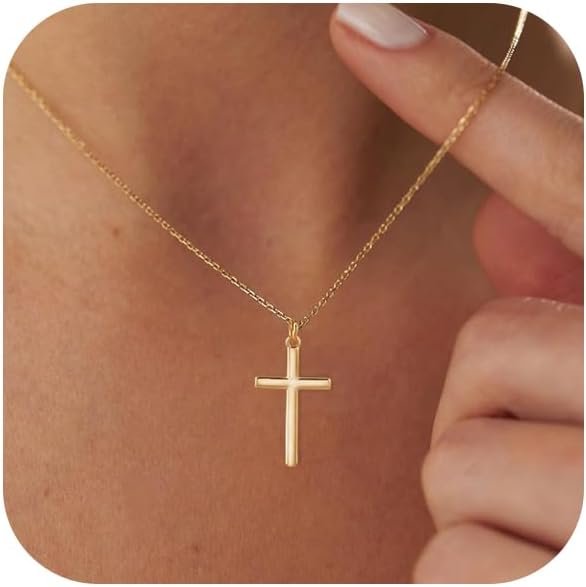 Cross Necklace for Women Trendy  Dainty Gold Silver Plated Cross Pendant Necklaces Simple Cute Faith Charm Choker Religious Drop Dangle Chain Necklace Non Tarnish Costume Jewelry Gift