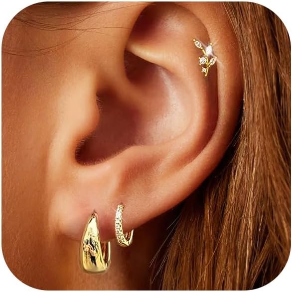 Gold Silver Earrings Set for Women  Gold Silver Plated Dangle Studs Hoop Huggie Earring Pack Multiple Piercing Dainty Cartilage Earring Hypoallergenic Trendy Cubic Zirconia CZ Earring Stack Jewelry Gifts