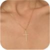 Cross Necklace for Women Trendy  Dainty Gold Silver Plated Cross Pendant Necklaces Simple Cute Faith Charm Choker Religious Drop Dangle Chain Necklace Non Tarnish Costume Jewelry Gift