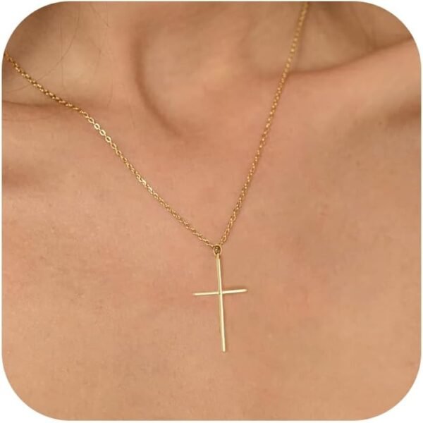 Cross Necklace for Women Trendy  Dainty Gold Silver Plated Cross Pendant Necklaces Simple Cute Faith Charm Choker Religious Drop Dangle Chain Necklace Non Tarnish Costume Jewelry Gift