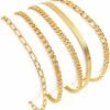 Gold Bracelets for Women Waterproof,  Gold Plated Jewelry Sets Trendy Thin Dainty Stackable Cuban Link Paperclip Chain Bracelet Pack Fashion Accessories Gifts for Womens
