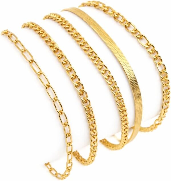 Gold Bracelets for Women Waterproof,  Gold Plated Jewelry Sets Trendy Thin Dainty Stackable Cuban Link Paperclip Chain Bracelet Pack Fashion Accessories Gifts for Womens