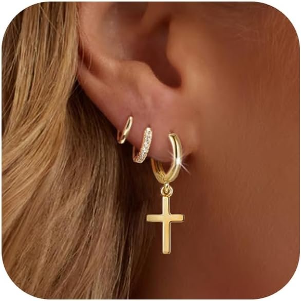 Gold Silver Earrings Set for Women  Gold Silver Plated Dangle Studs Hoop Huggie Earring Pack Multiple Piercing Dainty Cartilage Earring Hypoallergenic Trendy Cubic Zirconia CZ Earring Stack Jewelry Gifts