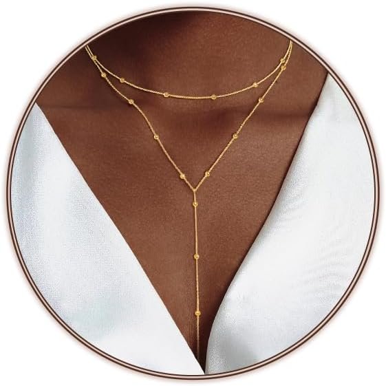 Silver/Gold Necklace for Women 925 Silver/ Gold Plated Dainty Long Necklace Y-Shaped Drop Pendant Necklaces Choker Trendy Chain Simple Layered Necklaces CZ Jewelry for Women Set Gift