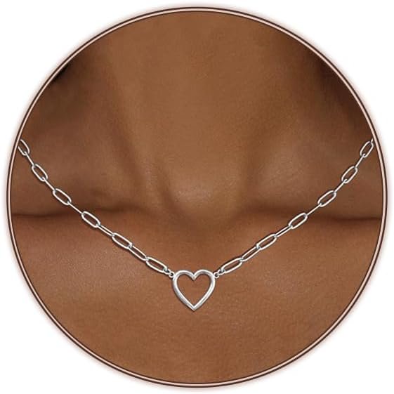Heart Necklace for Women Gold/Silver Plated Trendy Heart Choker Lover Pendant Hypoallergenic Fashion Gold/Silver Necklace for Women Love Jewelry Gift for Women Girlfriend