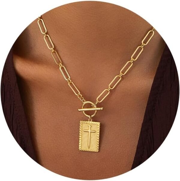 Valentines Day Gifts  Gold Plated and Silver Plated Cross Necklace for Women, Non-Tarnish Faith Jewelry with Toggle Clasp, Fashion Necklace Gifts for Women, Christian Faith, Communion, Birthday & Christmas