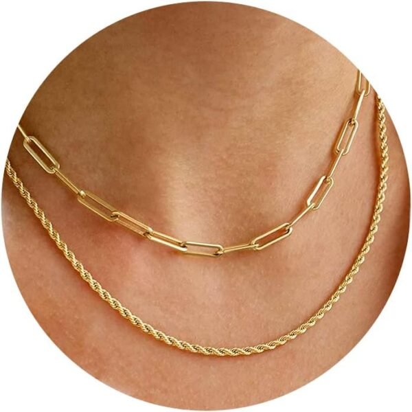 Layered Necklaces for Women,  Gold Plated Chain Necklace Women Trendy Cuban Link Paperclip Chain Toggle Clasp Necklace Fashion Chunky Jewelry for Women