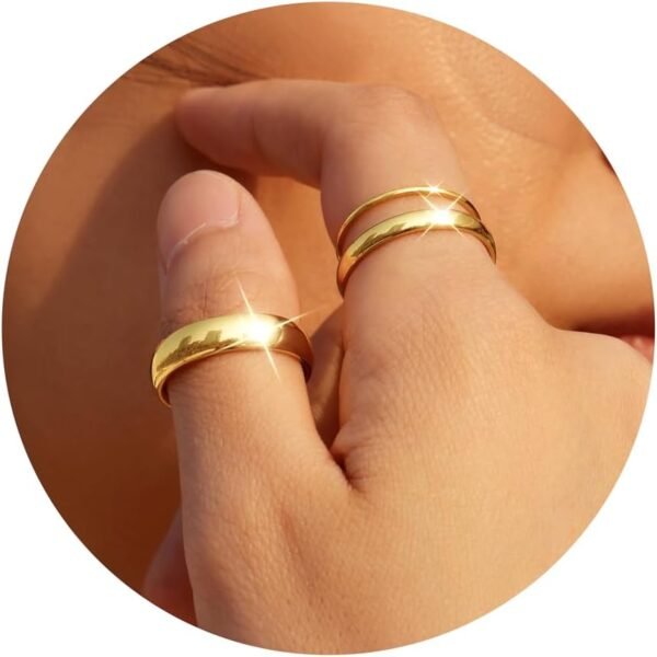 Gold Band Rings for Women Men Non Tarnish, Wedding  Gold Plated Stackable Ring Set for Couples, Dainty Thin Plain Simple Promise Dome Band Thumb Pinky 1mm 3mm 5mm Jewelry Gift Comfort Fit Size 3-13