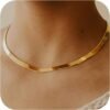 Gold Plated Necklaces for Women, Dainty Gold Herringbone Choker Necklace Thin Layered Snake Chain Jewelry for Gifts
