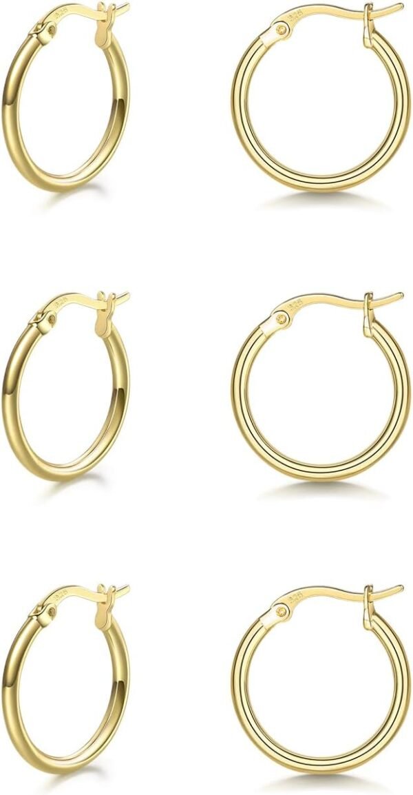 3 Pairs 925 Sterling Silver Hoop Earrings | Small White Gold Plated Hoop Earrings for Women (13mm,15mm,20mm??25mm,30mm,40mm,50mm,60mm)
