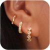 Gold Hoop Earrings Set for Women Trendy,  Gold Plated Chunky Hypoallergenic Small Diamond Cartilage Hoops Cute Cubic Zirconia Dangle Stud Earrings Jewelry Gifts