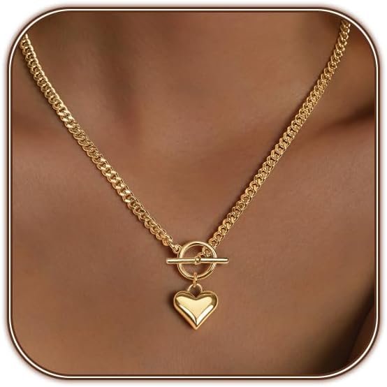 Heart Necklace for Women Gold/Silver Plated Trendy Heart Choker Lover Pendant Hypoallergenic Fashion Gold/Silver Necklace for Women Love Jewelry Gift for Women Girlfriend