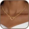 Heart Necklace for Women Gold/Silver Plated Trendy Heart Choker Lover Pendant Hypoallergenic Fashion Gold/Silver Necklace for Women Love Jewelry Gift for Women Girlfriend