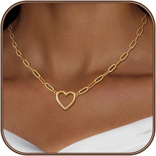 Heart Necklace for Women Gold/Silver Plated Trendy Heart Choker Lover Pendant Hypoallergenic Fashion Gold/Silver Necklace for Women Love Jewelry Gift for Women Girlfriend