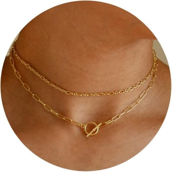 Layered Necklaces for Women,  Gold Plated Chain Necklace Women Trendy Cuban Link Paperclip Chain Toggle Clasp Necklace Fashion Chunky Jewelry for Women
