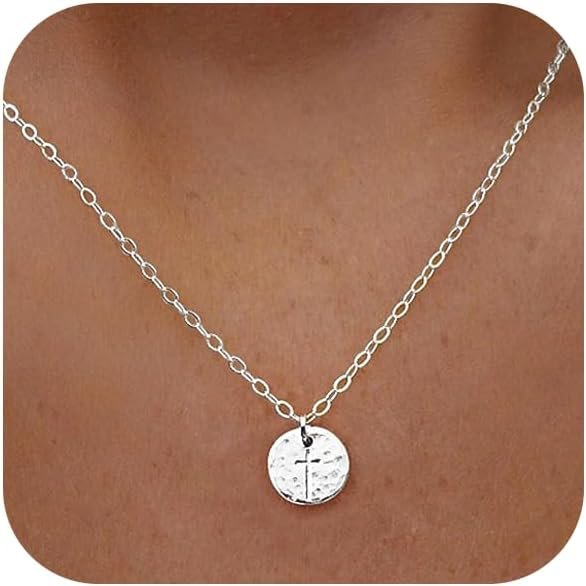 Cross Necklace for Women Trendy  Dainty Gold Silver Plated Cross Pendant Necklaces Simple Cute Faith Charm Choker Religious Drop Dangle Chain Necklace Non Tarnish Costume Jewelry Gift