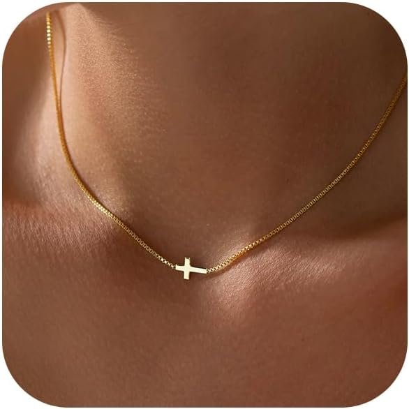 Cross Necklace for Women  Gold Silver Plated Dainty Small Cross Pendant Choker Simple Trendy Cute Cross Charm Chain Necklace Easter Basket Stuffers Baptism Religious Faith Jewelry Gift