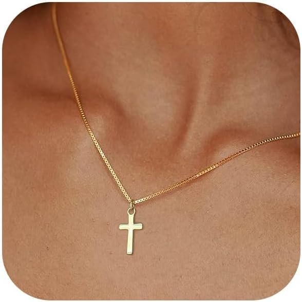 Cross Necklace for Women Trendy  Dainty Gold Silver Plated Cross Pendant Necklaces Simple Cute Faith Charm Choker Religious Drop Dangle Chain Necklace Non Tarnish Costume Jewelry Gift