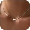 Cross Necklace for Women  Gold Silver Plated Dainty Small Cross Pendant Choker Simple Trendy Cute Cross Charm Chain Necklace Easter Basket Stuffers Baptism Religious Faith Jewelry Gift