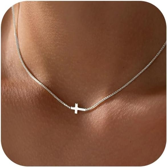 Cross Necklace for Women  Gold Silver Plated Dainty Small Cross Pendant Choker Simple Trendy Cute Cross Charm Chain Necklace Easter Basket Stuffers Baptism Religious Faith Jewelry Gift