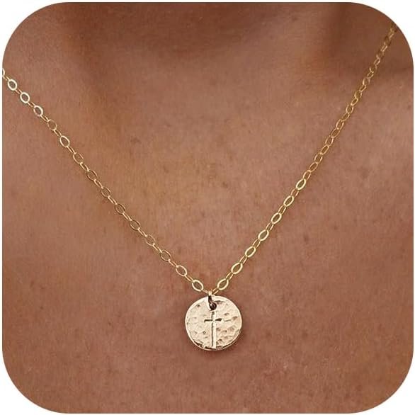 Cross Necklace for Women Trendy  Dainty Gold Silver Plated Cross Pendant Necklaces Simple Cute Faith Charm Choker Religious Drop Dangle Chain Necklace Non Tarnish Costume Jewelry Gift