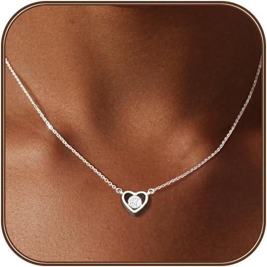 Heart Necklace for Women Gold/Silver Plated Trendy Heart Choker Lover Pendant Hypoallergenic Fashion Gold/Silver Necklace for Women Love Jewelry Gift for Women Girlfriend