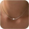 Cross Necklace for Women Trendy  Dainty Gold Silver Plated Cross Pendant Necklaces Simple Cute Faith Charm Choker Religious Drop Dangle Chain Necklace Non Tarnish Costume Jewelry Gift