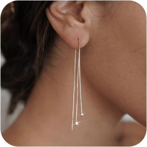 Valentine's Day Gift  Gold/Silver Plated Dangle Earrings for Women Dainty Long Hanging Chain Earrings Trendy Dangling Pearl Threader Earrings for Women Non-Tarnish Jewelry Prom Dating Party