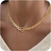 Gold Plated Chunky Necklace for Women, Trendy Paperclip Chain Necklace Thick Cross Heart Pendant Necklace Layered Herringbone Cuban Link Chain Toggle Necklaces Non Tarnish Jewelry