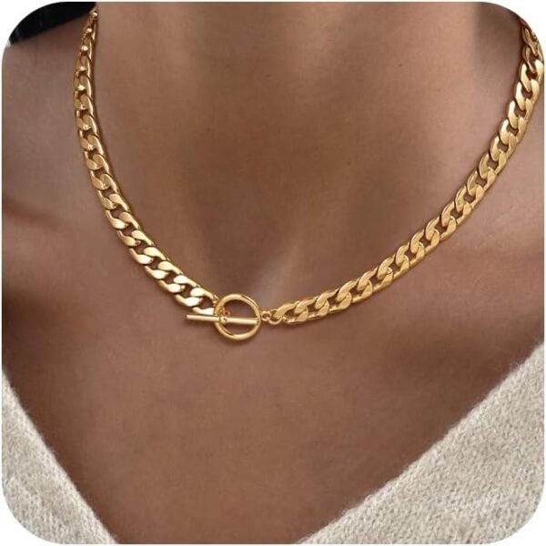 Gold Plated Chunky Necklace for Women, Trendy Paperclip Chain Necklace Thick Cross Heart Pendant Necklace Layered Herringbone Cuban Link Chain Toggle Necklaces Non Tarnish Jewelry