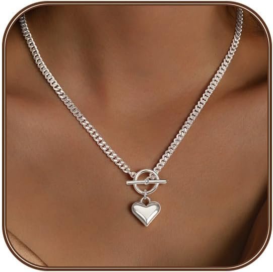 Heart Necklace for Women Gold/Silver Plated Trendy Heart Choker Lover Pendant Hypoallergenic Fashion Gold/Silver Necklace for Women Love Jewelry Gift for Women Girlfriend