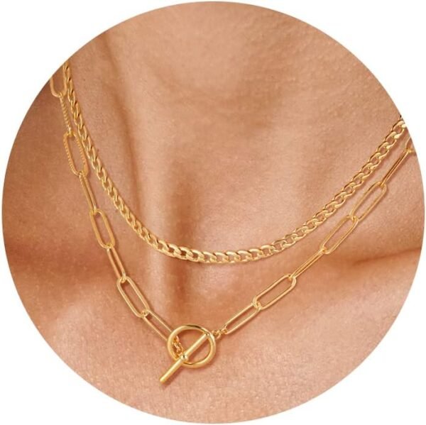 Layered Necklaces for Women,  Gold Plated Chain Necklace Women Trendy Cuban Link Paperclip Chain Toggle Clasp Necklace Fashion Chunky Jewelry for Women