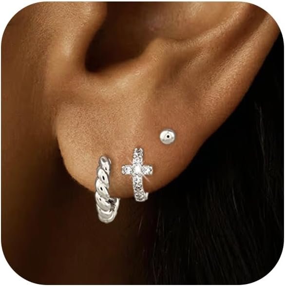 Gold Silver Earrings Set for Women  Gold Silver Plated Dangle Studs Hoop Huggie Earring Pack Multiple Piercing Dainty Cartilage Earring Hypoallergenic Trendy Cubic Zirconia CZ Earring Stack Jewelry Gifts