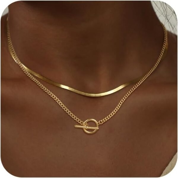 Layered Necklaces for Women,  Gold Plated Chain Necklace Women Trendy Cuban Link Paperclip Chain Toggle Clasp Necklace Fashion Chunky Jewelry for Women