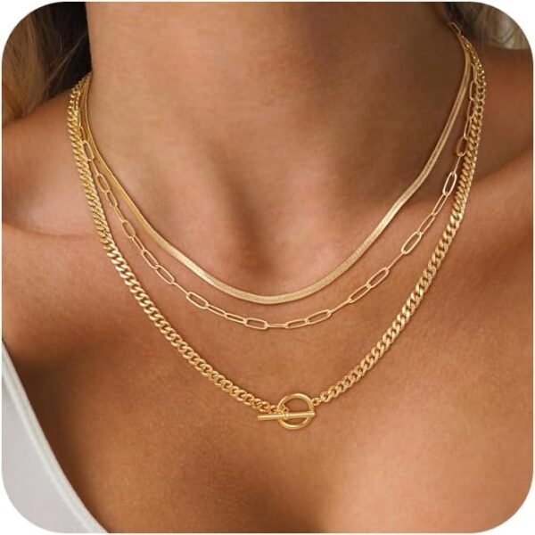 Layered Necklaces for Women,  Gold Plated Chain Necklace Women Trendy Cuban Link Paperclip Chain Toggle Clasp Necklace Fashion Chunky Jewelry for Women