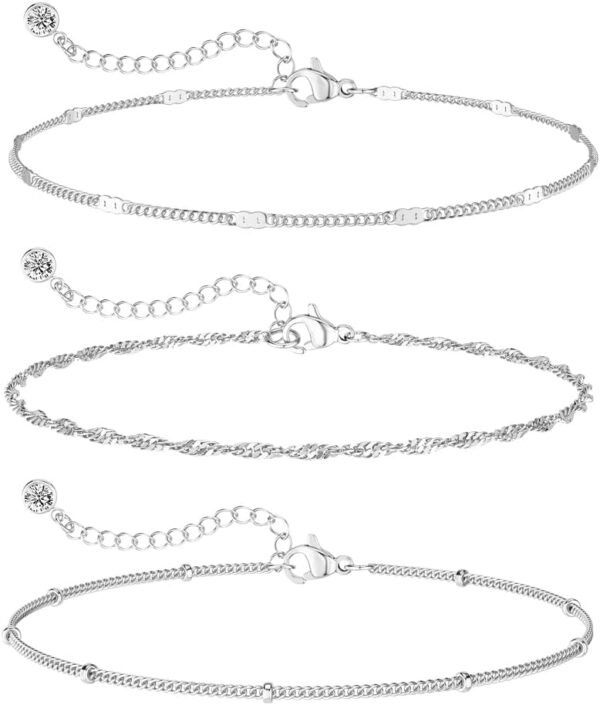 Dainty Silver Plated Bracelets for Women Trendy, Silver Jewelry Set for Women Bracelets for Women Paperclip Box Herringbone Figaro Rope Chain Bracelet Fashion Pack Gifts for Women