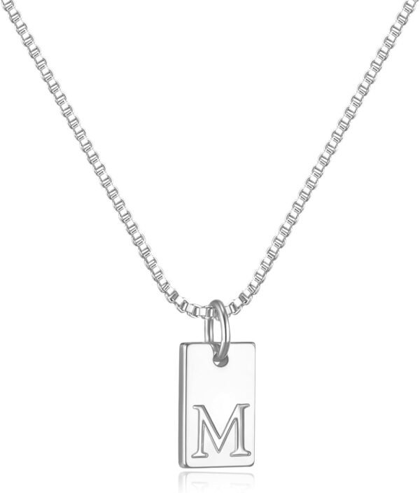 Initial Necklaces for Women Silver Plated Letter Necklace Dainty Silver Name Necklace Personalized Initial Tag Pendant Necklaces for Women Trendy Silver Jewelry