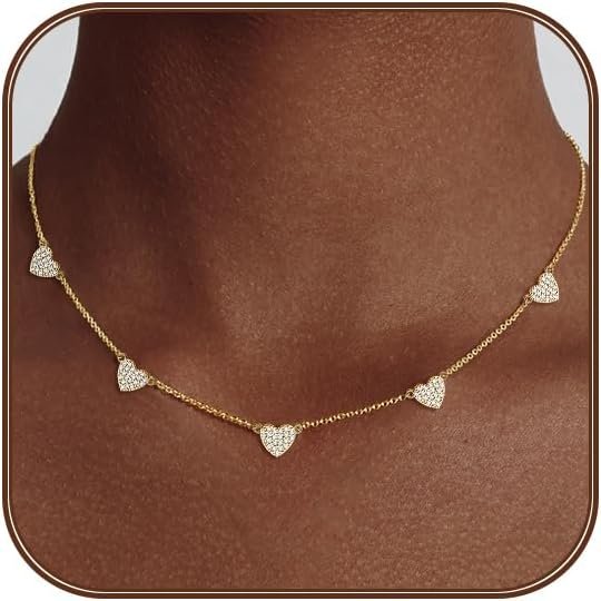 Heart Necklace for Women Gold/Silver Plated Trendy Heart Choker Lover Pendant Hypoallergenic Fashion Gold/Silver Necklace for Women Love Jewelry Gift for Women Girlfriend