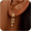 Dangle Earrings for Women, Gold Plated Triple Huggie Stud Earrings Cute Statement Chain Earring Dainty Drop Earrings for Women Trendy Gold Plated Jewelry
