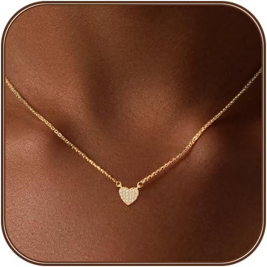 Heart Necklace for Women Gold/Silver Plated Trendy Heart Choker Lover Pendant Hypoallergenic Fashion Gold/Silver Necklace for Women Love Jewelry Gift for Women Girlfriend