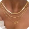 Layered Necklaces for Women,  Gold Plated Chain Necklace Women Trendy Cuban Link Paperclip Chain Toggle Clasp Necklace Fashion Chunky Jewelry for Women