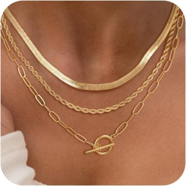 Layered Necklaces for Women,  Gold Plated Chain Necklace Women Trendy Cuban Link Paperclip Chain Toggle Clasp Necklace Fashion Chunky Jewelry for Women