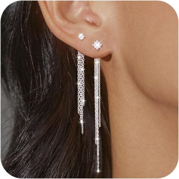 Valentine's Day Gift  Gold/Silver Plated Dangle Earrings for Women Dainty Long Hanging Chain Earrings Trendy Dangling Pearl Threader Earrings for Women Non-Tarnish Jewelry Prom Dating Party