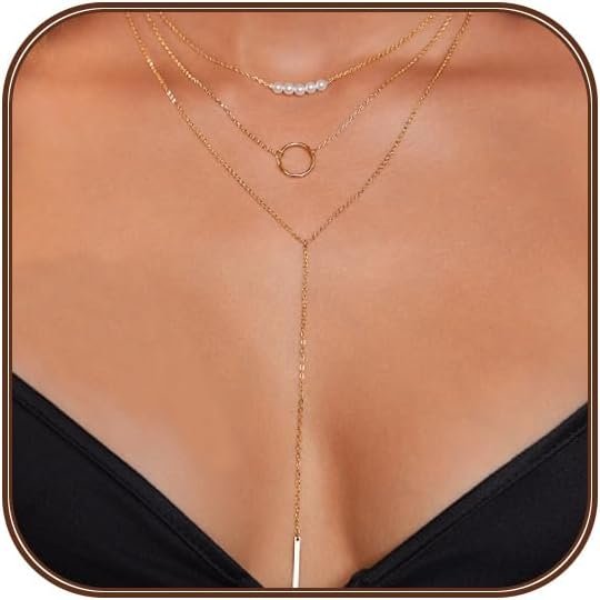 Silver/Gold Necklace for Women 925 Silver/ Gold Plated Dainty Long Necklace Y-Shaped Drop Pendant Necklaces Choker Trendy Chain Simple Layered Necklaces CZ Jewelry for Women Set Gift