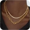 Gold Plated Chunky Necklace for Women, Trendy Paperclip Chain Necklace Thick Cross Heart Pendant Necklace Layered Herringbone Cuban Link Chain Toggle Necklaces Non Tarnish Jewelry